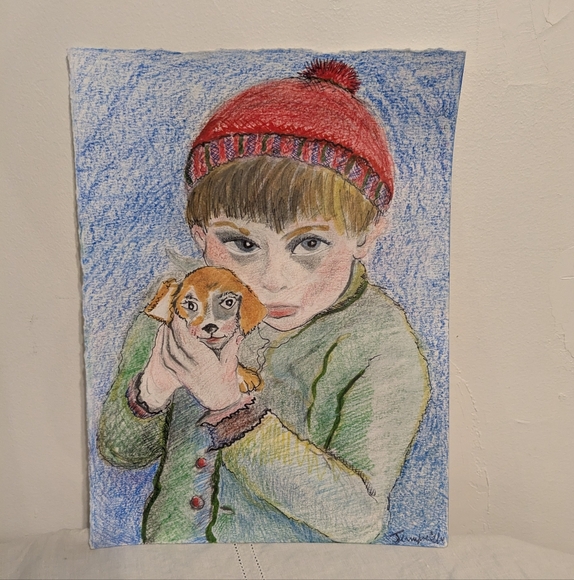 Watercoir Painting Portrait of Boy and Pup. - Picture 9 of 14